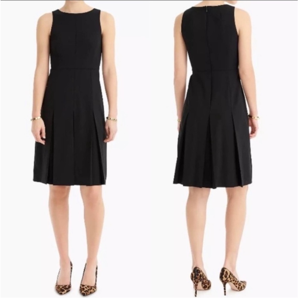 J.Crew 365 Pleated A-line‎ Black Structured Linen Dress Size 4